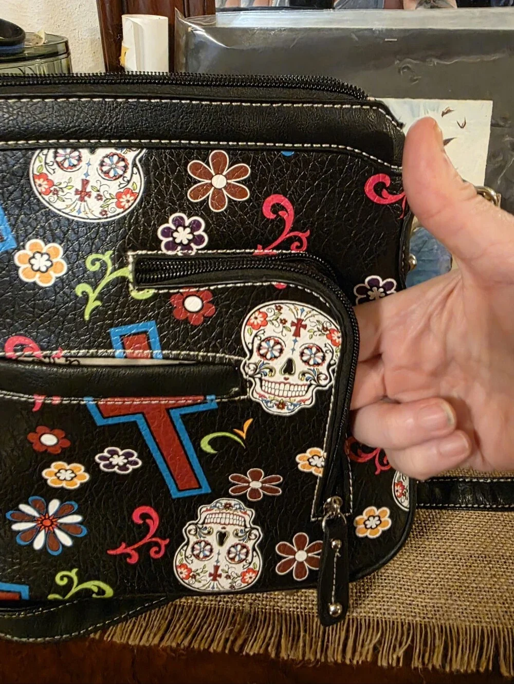 COWGIRL TRENDY SUGAR SKULLS CONCEALED CARRY HANDBAG GOTH BAG FASHION BLACK